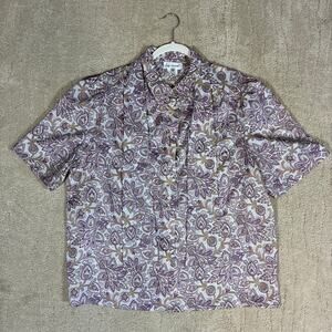 Vintage 70s Lady Devon Purple Paisley Neck Tie Short Sleeve Blouse Women 18W